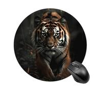 Gaming Mouse Pad 7.8" Non-Slip Rubber Base A Tiger Mousepad for Computer Laptop Home Office Desk Mousepads Waterproof Washable Cute Small Mouse Mat (Round Black)