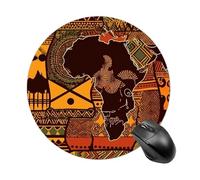 Gaming Mouse Pad 7.8" Non-Slip Rubber Base African Map Ethnic Pattern Mousepad for Computer Laptop Home Office Desk Mousepads Waterproof Washable Cute Small Mouse Mat (Round Black)