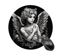 Gaming Mouse Pad 7.8" Non-Slip Rubber Base Angel Portrait Style Mousepad for Computer Laptop Home Office Desk Mousepads Waterproof Washable Cute Small Mouse Mat (Round Black)