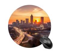 Gaming Mouse Pad 7.8" Non-Slip Rubber Base Atlanta City Sunset Landscape Mousepad for Computer Laptop Home Office Desk Mousepads Waterproof Washable Cute Small Mouse Mat (Round Black)