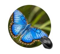 Gaming Mouse Pad 7.8" Non-Slip Rubber Base Blue Butterfly Mousepad for Computer Laptop Home Office Desk Mousepads Waterproof Washable Cute Small Mouse Mat (Round Black)
