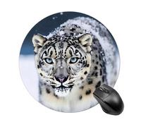 Gaming Mouse Pad 7.8" Non-Slip Rubber Base Blue Eyed Snow Leopard Mousepad for Computer Laptop Home Office Desk Mousepads Waterproof Washable Cute Small Mouse Mat (Round Black)