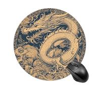 Gaming Mouse Pad 7.8" Non-Slip Rubber Base Blue Oriental Dragon Mousepad for Computer Laptop Home Office Desk Mousepads Waterproof Washable Cute Small Mouse Mat (Round Black)