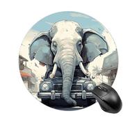Gaming Mouse Pad 7.8" Non-Slip Rubber Base Car Elephant Mousepad for Computer Laptop Home Office Desk Mousepads Waterproof Washable Cute Small Mouse Mat (Round Black)