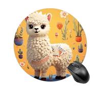 Gaming Mouse Pad 7.8" Non-Slip Rubber Base Cartoon Alpaca Cute Animal Mousepad for Computer Laptop Home Office Desk Mousepads Waterproof Washable Cute Small Mouse Mat (Round Black)