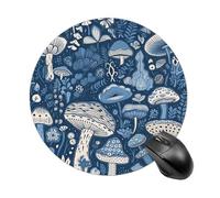 Gaming Mouse Pad 7.8" Non-Slip Rubber Base Cartoon Blue Mushroom Mousepad for Computer Laptop Home Office Desk Mousepads Waterproof Washable Cute Small Mouse Mat (Round Black)