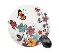Gaming Mouse Pad 7.8" Non-Slip Rubber Base Cartoon Butterfly Flowers Mousepad for Computer Laptop Home Office Desk Mousepads Waterproof Washable Cute Small Mouse Mat (Round Black)