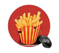 Gaming Mouse Pad 7.8" Non-Slip Rubber Base Cartoon Fries Mousepad for Computer Laptop Home Office Desk Mousepads Waterproof Washable Cute Small Mouse Mat (Round Black)