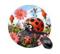 Gaming Mouse Pad 7.8" Non-Slip Rubber Base Cartoon Ladybug Flower Mousepad for Computer Laptop Home Office Desk Mousepads Waterproof Washable Cute Small Mouse Mat (Round Black)