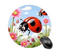 Gaming Mouse Pad 7.8" Non-Slip Rubber Base Cartoon Ladybug Flower Mousepad for Computer Laptop Home Office Desk Mousepads Waterproof Washable Cute Small Mouse Mat (Round Black)