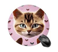 Gaming Mouse Pad 7.8" Non-Slip Rubber Base Carttoon Cat Mousepad for Computer Laptop Home Office Desk Mousepads Waterproof Washable Cute Small Mouse Mat (Round Black)