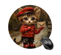 Gaming Mouse Pad 7.8" Non-Slip Rubber Base Cat Delivers Letter Mousepad for Computer Laptop Home Office Desk Mousepads Waterproof Washable Cute Small Mouse Mat (Round Black)