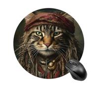 Gaming Mouse Pad 7.8" Non-Slip Rubber Base Cat Pirate Braids Mousepad for Computer Laptop Home Office Desk Mousepads Waterproof Washable Cute Small Mouse Mat (Round Black)