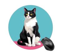 Gaming Mouse Pad 7.8" Non-Slip Rubber Base Cat Sit Down Mousepad for Computer Laptop Home Office Desk Mousepads Waterproof Washable Cute Small Mouse Mat (Round Black)