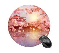 Gaming Mouse Pad 7.8" Non-Slip Rubber Base Cherry Blossoms Mousepad for Computer Laptop Home Office Desk Mousepads Waterproof Washable Cute Small Mouse Mat (Round Black)