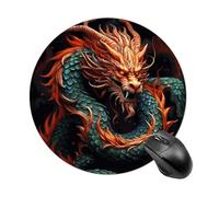Gaming Mouse Pad 7.8" Non-Slip Rubber Base Chinese Dragon Mousepad for Computer Laptop Home Office Desk Mousepads Waterproof Washable Cute Small Mouse Mat (Round Black)