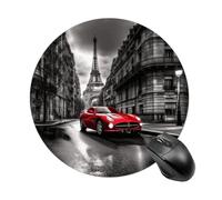 Gaming Mouse Pad 7.8" Non-Slip Rubber Base City Street Red Car Mousepad for Computer Laptop Home Office Desk Mousepads Waterproof Washable Cute Small Mouse Mat (Round Black)