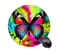 Gaming Mouse Pad 7.8" Non-Slip Rubber Base Colorful Butterfly Mousepad for Computer Laptop Home Office Desk Mousepads Waterproof Washable Cute Small Mouse Mat (Round Black)