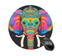 Gaming Mouse Pad 7.8" Non-Slip Rubber Base Colorful Elephant Mousepad for Computer Laptop Home Office Desk Mousepads Waterproof Washable Cute Small Mouse Mat (Round Black)