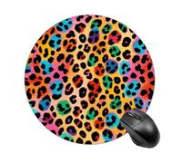 Gaming Mouse Pad 7.8" Non-Slip Rubber Base Colorful Leopard Mousepad for Computer Laptop Home Office Desk Mousepads Waterproof Washable Cute Small Mouse Mat (Round Black)