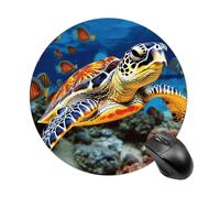 Gaming Mouse Pad 7.8" Non-Slip Rubber Base Colorful Sea Turtle Mousepad for Computer Laptop Home Office Desk Mousepads Waterproof Washable Cute Small Mouse Mat (Round Black)