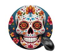 Gaming Mouse Pad 7.8" Non-Slip Rubber Base Colorful Sugar Skull Mousepad for Computer Laptop Home Office Desk Mousepads Waterproof Washable Cute Small Mouse Mat (Round Black)
