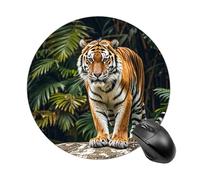 Gaming Mouse Pad 7.8" Non-Slip Rubber Base Cool Tiger Mousepad for Computer Laptop Home Office Desk Mousepads Waterproof Washable Cute Small Mouse Mat (Round Black)