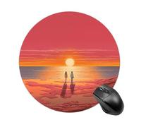 Gaming Mouse Pad 7.8" Non-Slip Rubber Base Couple Watching Sunrise Mousepad for Computer Laptop Home Office Desk Mousepads Waterproof Washable Cute Small Mouse Mat (Round Black)