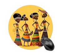Gaming Mouse Pad 7.8" Non-Slip Rubber Base Creative African Culture Mousepad for Computer Laptop Home Office Desk Mousepads Waterproof Washable Cute Small Mouse Mat (Round Black)