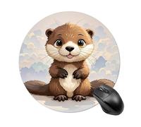 Gaming Mouse Pad 7.8" Non-Slip Rubber Base Cute Brown Otter Mousepad for Computer Laptop Home Office Desk Mousepads Waterproof Washable Cute Small Mouse Mat (Round Black)