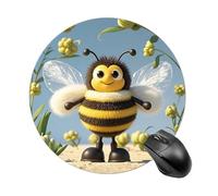 Gaming Mouse Pad 7.8" Non-Slip Rubber Base Cute Cartoon Bee Mousepad for Computer Laptop Home Office Desk Mousepads Waterproof Washable Cute Small Mouse Mat (Round Black)