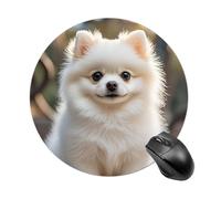 Gaming Mouse Pad 7.8" Non-Slip Rubber Base Cute Pomeranian Dog Mousepad for Computer Laptop Home Office Desk Mousepads Waterproof Washable Cute Small Mouse Mat (Round Black)