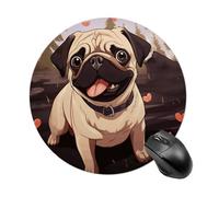 Gaming Mouse Pad 7.8" Non-Slip Rubber Base Cute Pug Mousepad for Computer Laptop Home Office Desk Mousepads Waterproof Washable Cute Small Mouse Mat (Round Black)
