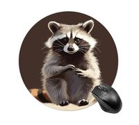 Gaming Mouse Pad 7.8" Non-Slip Rubber Base Cute Raccoon Mousepad for Computer Laptop Home Office Desk Mousepads Waterproof Washable Cute Small Mouse Mat (Round Black)
