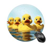 Gaming Mouse Pad 7.8" Non-Slip Rubber Base Cute Yellow Rubber Ducky Mousepad for Computer Laptop Home Office Desk Mousepads Waterproof Washable Cute Small Mouse Mat (Round Black)