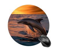 Gaming Mouse Pad 7.8" Non-Slip Rubber Base Dusk Dolphin Mousepad for Computer Laptop Home Office Desk Mousepads Waterproof Washable Cute Small Mouse Mat (Round Black)