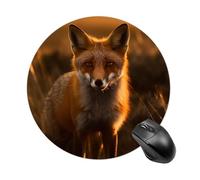 Gaming Mouse Pad 7.8" Non-Slip Rubber Base Fox in Field Mousepad for Computer Laptop Home Office Desk Mousepads Waterproof Washable Cute Small Mouse Mat (Round Black)