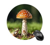 Gaming Mouse Pad 7.8" Non-Slip Rubber Base Frog Under Mushroom Mousepad for Computer Laptop Home Office Desk Mousepads Waterproof Washable Cute Small Mouse Mat (Round Black)