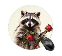 Gaming Mouse Pad 7.8" Non-Slip Rubber Base Funny Raccoon Mousepad for Computer Laptop Home Office Desk Mousepads Waterproof Washable Cute Small Mouse Mat (Round Black)