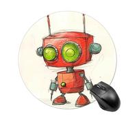 Gaming Mouse Pad 7.8" Non-Slip Rubber Base Funny Red Robot Mousepad for Computer Laptop Home Office Desk Mousepads Waterproof Washable Cute Small Mouse Mat (Round Black)