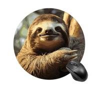 Gaming Mouse Pad 7.8" Non-Slip Rubber Base Funny Sloth Mousepad for Computer Laptop Home Office Desk Mousepads Waterproof Washable Cute Small Mouse Mat (Round Black)