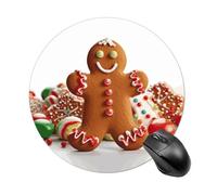 Gaming Mouse Pad 7.8" Non-Slip Rubber Base Gingerbread Man Candy Mousepad for Computer Laptop Home Office Desk Mousepads Waterproof Washable Cute Small Mouse Mat (Round Black)