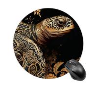 Gaming Mouse Pad 7.8" Non-Slip Rubber Base Gold Sea Turtle Mousepad for Computer Laptop Home Office Desk Mousepads Waterproof Washable Cute Small Mouse Mat (Round Black)