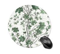 Gaming Mouse Pad 7.8" Non-Slip Rubber Base Green Leaves and Vines Mousepad for Computer Laptop Home Office Desk Mousepads Waterproof Washable Cute Small Mouse Mat (Round Black)