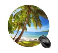 Gaming Mouse Pad 7.8" Non-Slip Rubber Base Green Palm Trees Ocean Mousepad for Computer Laptop Home Office Desk Mousepads Waterproof Washable Cute Small Mouse Mat (Round Black)