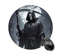 Gaming Mouse Pad 7.8" Non-Slip Rubber Base Grim Reaper Mousepad for Computer Laptop Home Office Desk Mousepads Waterproof Washable Cute Small Mouse Mat (Round Black)