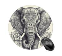 Gaming Mouse Pad 7.8" Non-Slip Rubber Base Hand Drawn Elephant Mousepad for Computer Laptop Home Office Desk Mousepads Waterproof Washable Cute Small Mouse Mat (Round Black)