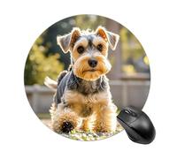 Gaming Mouse Pad 7.8" Non-Slip Rubber Base Happy Puppy Mousepad for Computer Laptop Home Office Desk Mousepads Waterproof Washable Cute Small Mouse Mat (Round Black)