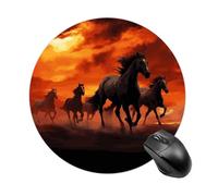 Gaming Mouse Pad 7.8" Non-Slip Rubber Base Horses Red Glowing Clouds Mousepad for Computer Laptop Home Office Desk Mousepads Waterproof Washable Cute Small Mouse Mat (Round Black)