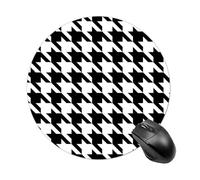 Gaming Mouse Pad 7.8" Non-Slip Rubber Base Houndstooth Black Mousepad for Computer Laptop Home Office Desk Mousepads Waterproof Washable Cute Small Mouse Mat (Round Black)